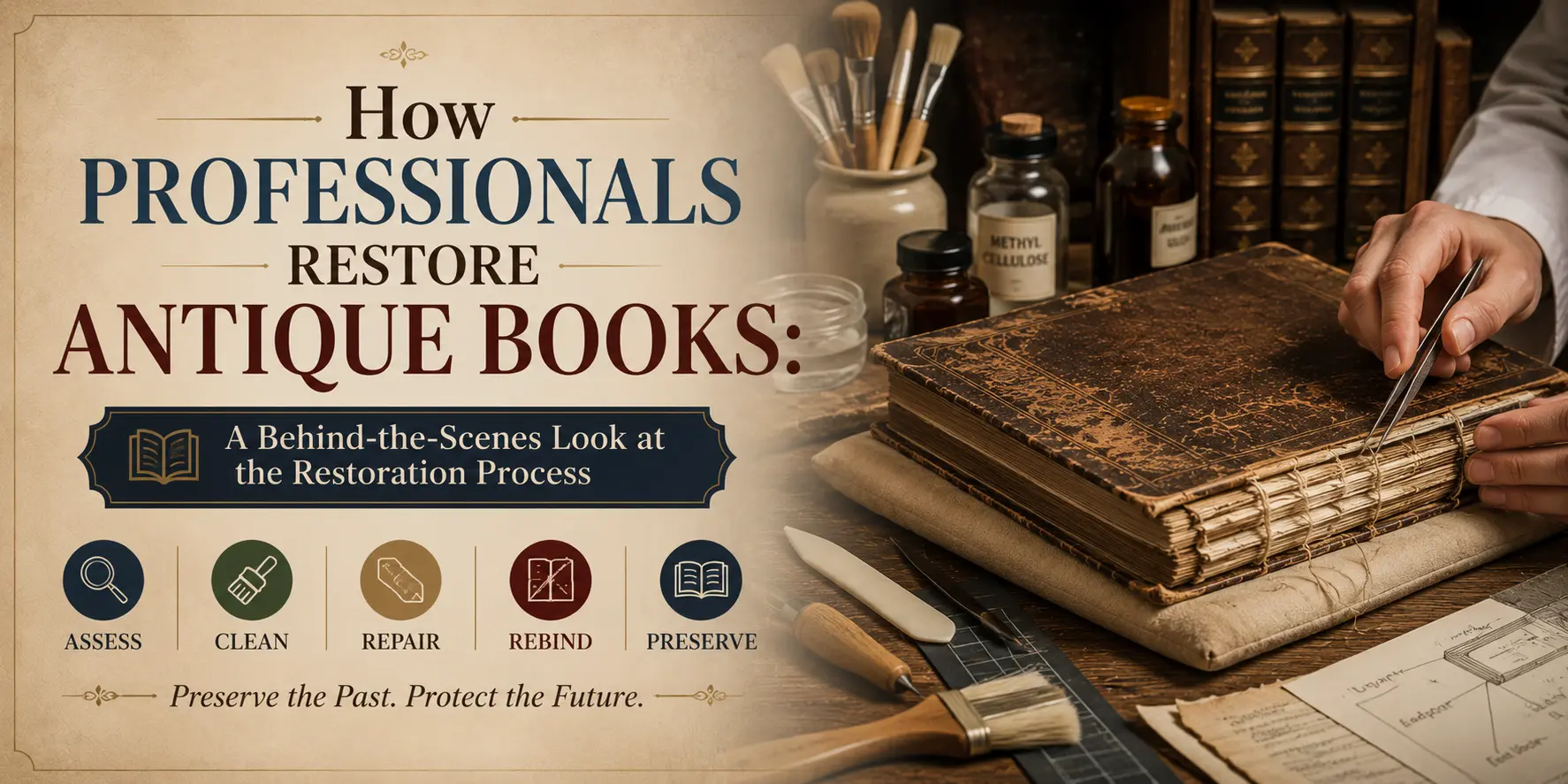 Banner Image of blog titled How Professionals Restore Antique Books